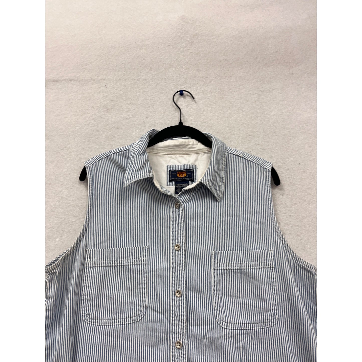 Route 66 Blue & White Striped Sleeveless Button-Up Shirt XL #660A