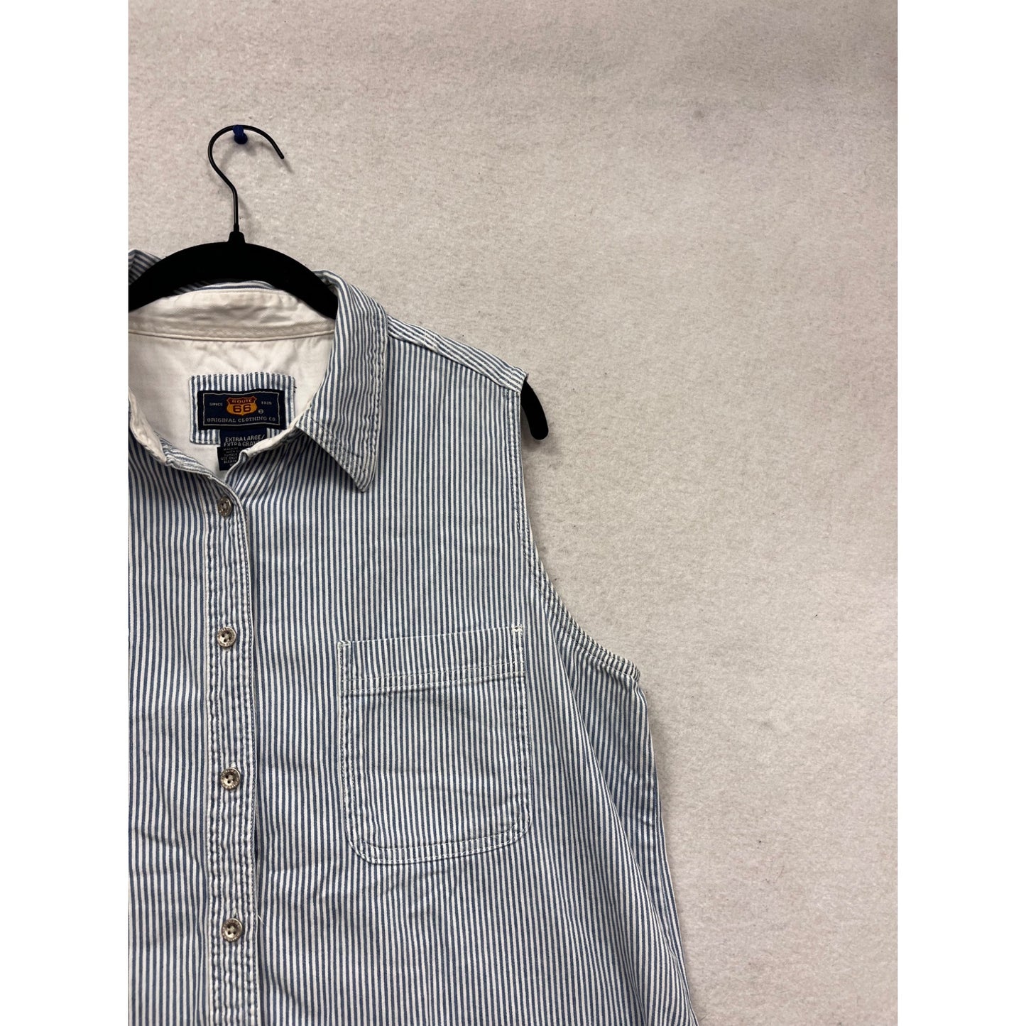 Route 66 Blue & White Striped Sleeveless Button-Up Shirt XL #660A