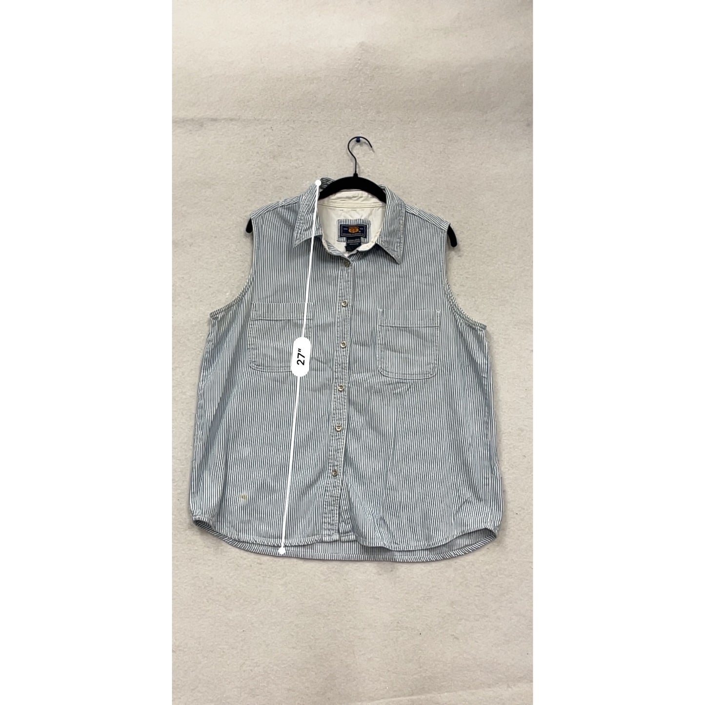 Route 66 Blue & White Striped Sleeveless Button-Up Shirt XL #660A