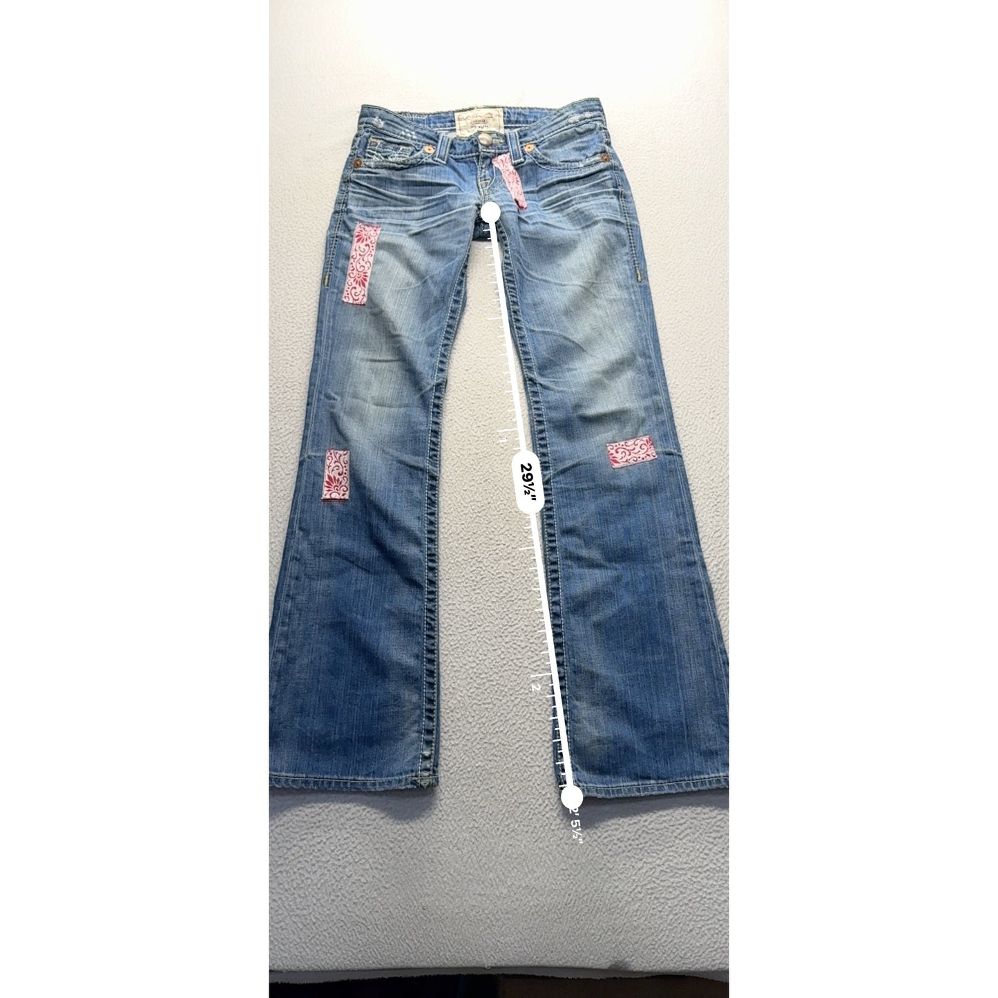 Big Star Liv Distressed Flare Jeans With Embroidered Patches Size 25R #9553