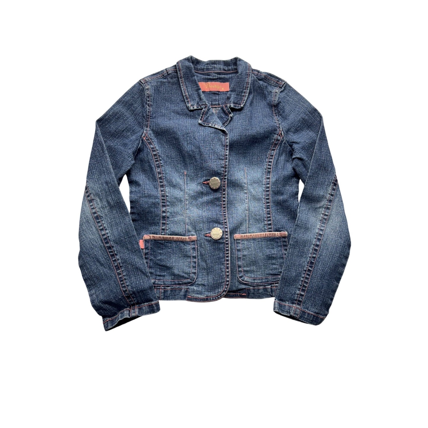 Bongo Girls Denim Blazer Jacket M Button Front Blue Long Sleeve #9027