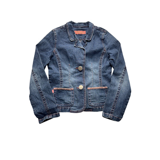 Bongo Girls Denim Blazer Jacket M Button Front Blue Long Sleeve #9027