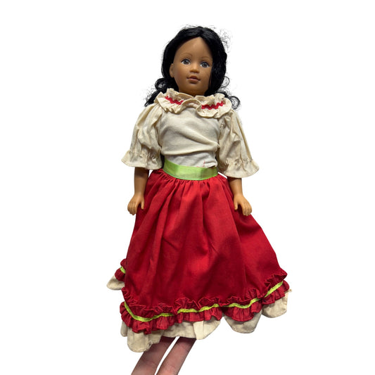 Vintage African American Doll With Black Curly Hair & Red Outfit #415B