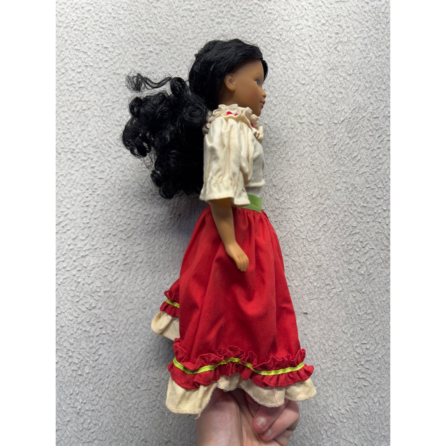 Vintage African American Doll With Black Curly Hair & Red Outfit #415B