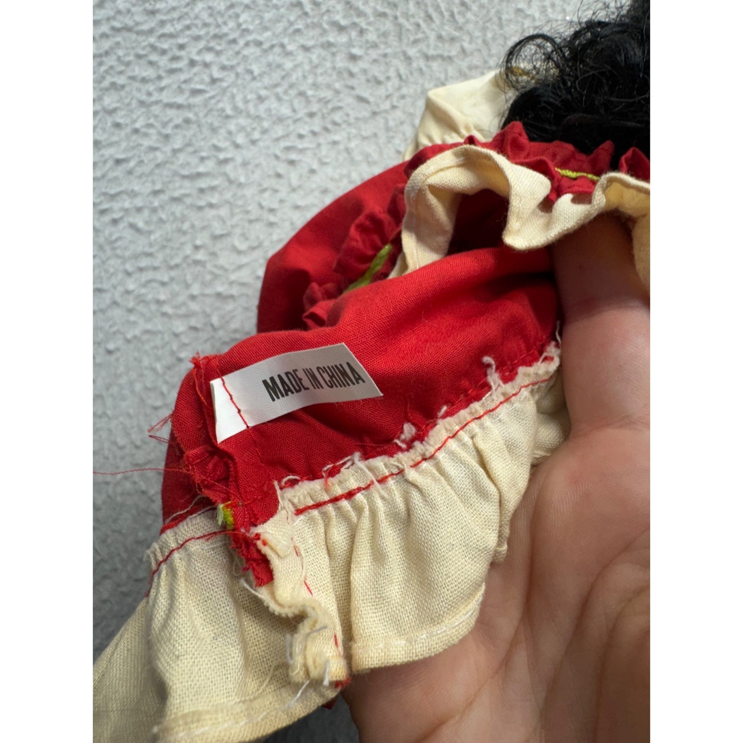 Vintage African American Doll With Black Curly Hair & Red Outfit #415B