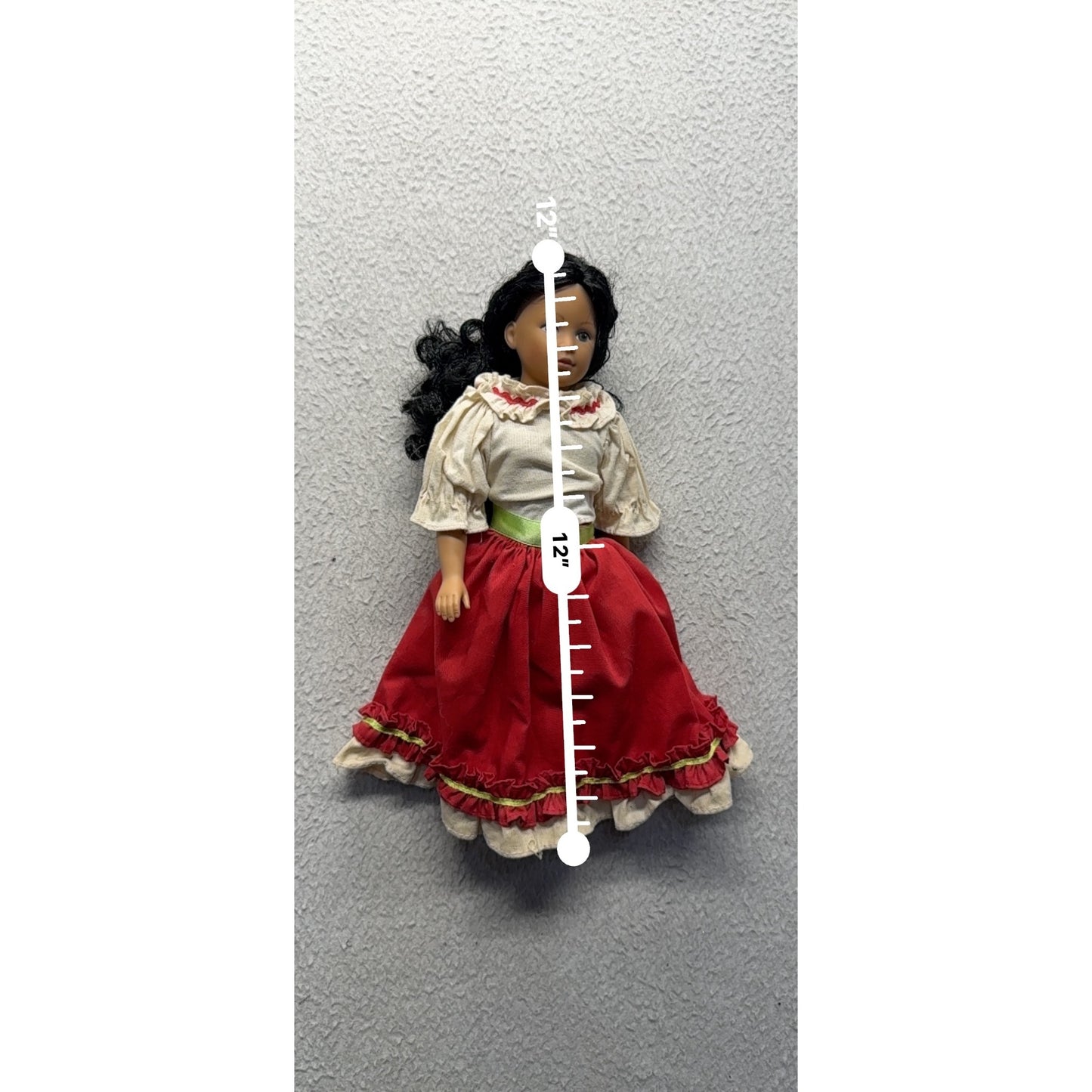 Vintage African American Doll With Black Curly Hair & Red Outfit #415B