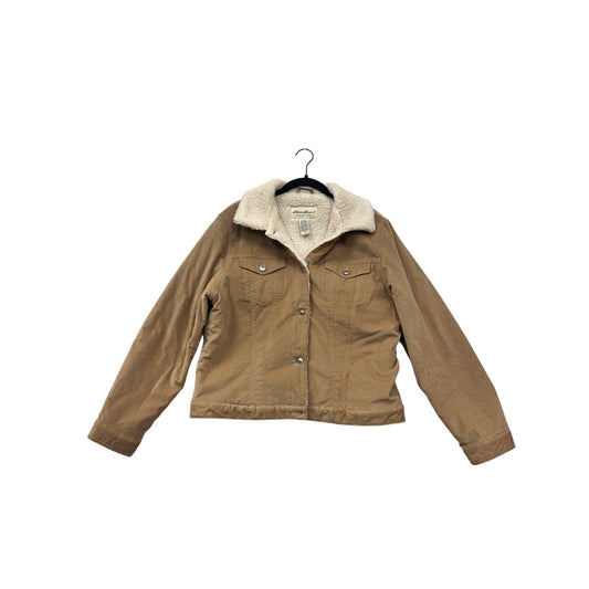 Eddie Bauer Tan Sherpa-Lined Cotton Blend Jacket Button-Up XL #87A