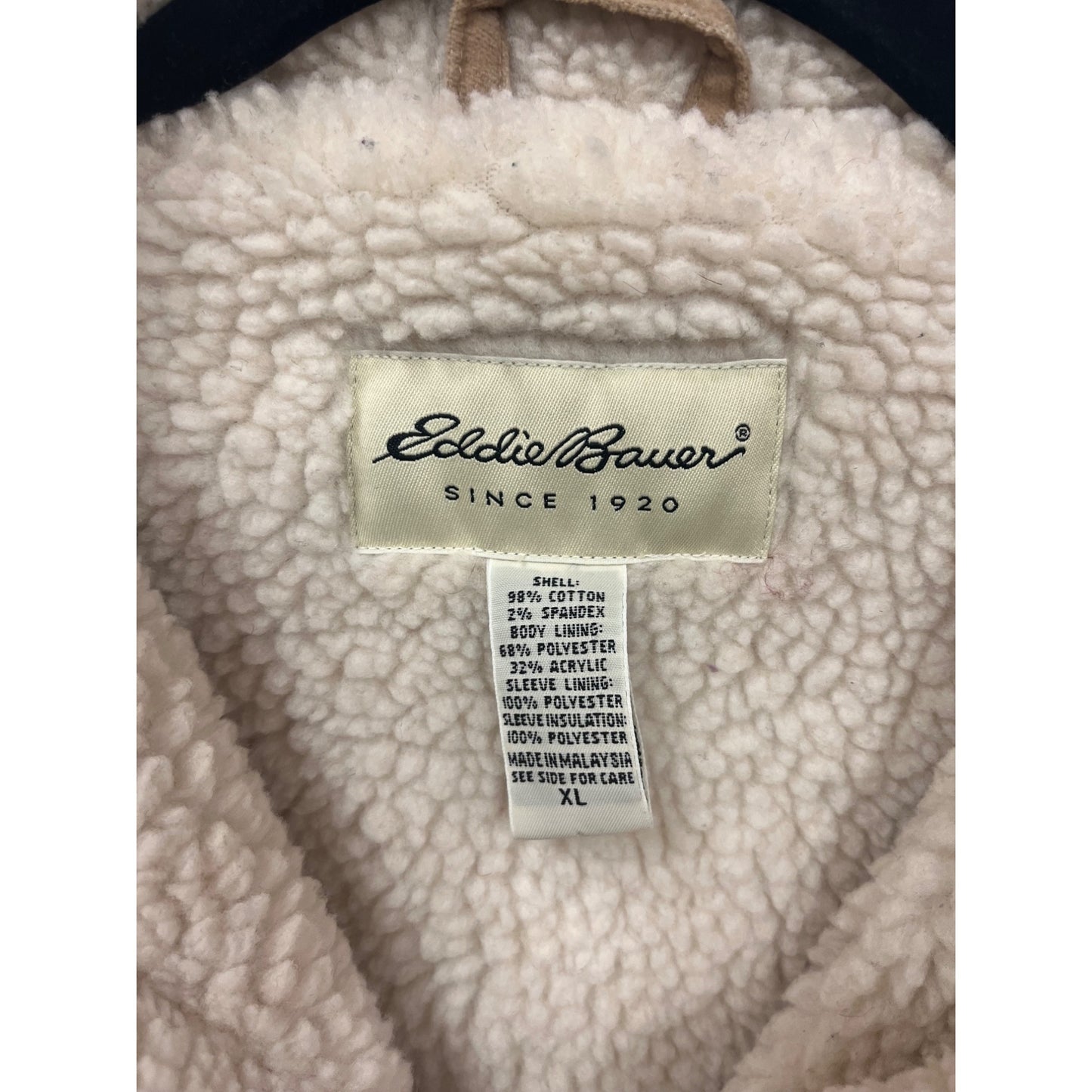 Eddie Bauer Tan Sherpa-Lined Cotton Blend Jacket Button-Up XL #87A