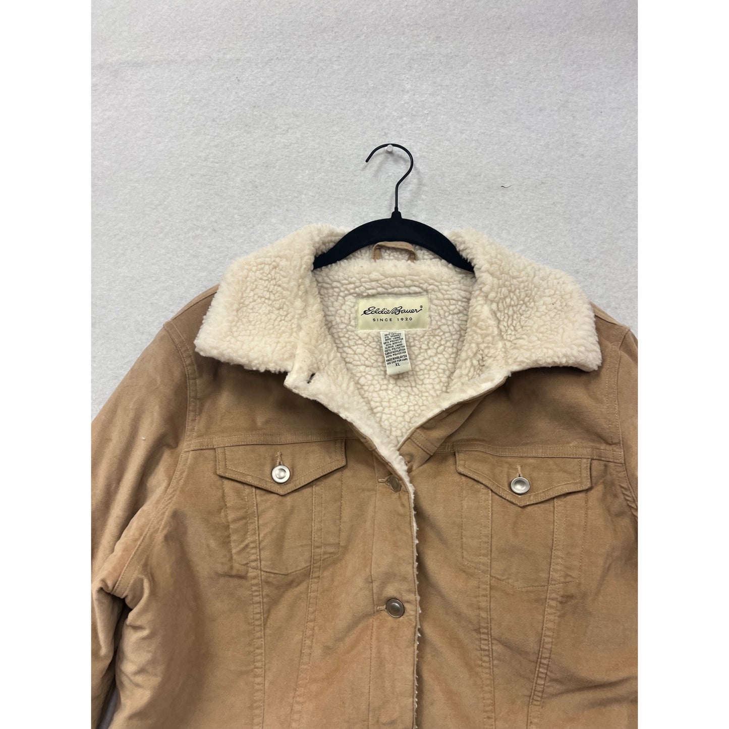 Eddie Bauer Tan Sherpa-Lined Cotton Blend Jacket Button-Up XL #87A