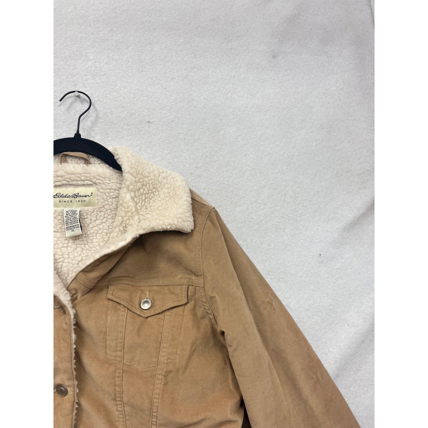 Eddie Bauer Tan Sherpa-Lined Cotton Blend Jacket Button-Up XL #87A