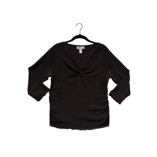 Nine West Womens Large Brown Twist-Front Blouse with 3/4 Sleeve #6494