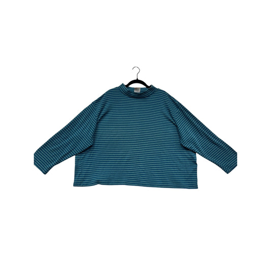 Plus Size 4X Blue & Green Striped Mock Neck Long Sleeve Sweater #159A