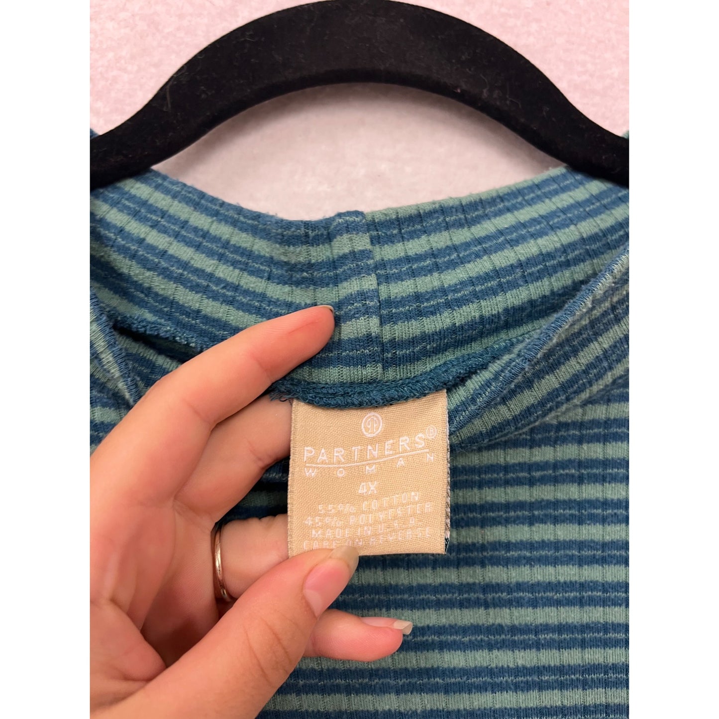 Plus Size 4X Blue & Green Striped Mock Neck Long Sleeve Sweater #159A