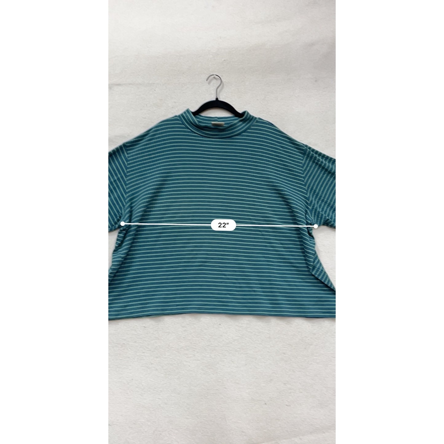 Plus Size 4X Blue & Green Striped Mock Neck Long Sleeve Sweater #159A