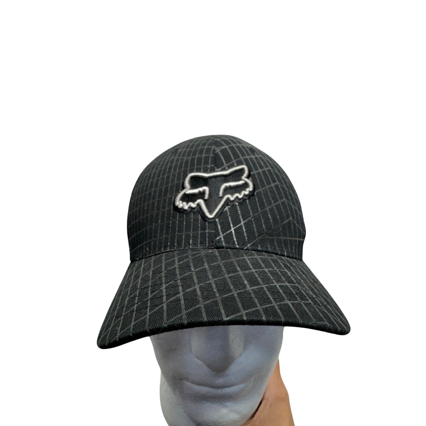 Fox Racing Black Grid Pattern Flexfit Hat With Embroidered Logos #9741