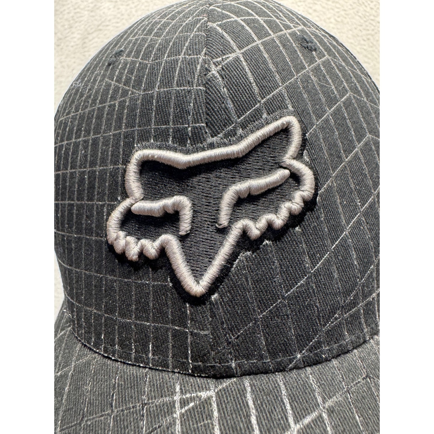 Fox Racing Black Grid Pattern Flexfit Hat With Embroidered Logos #9741