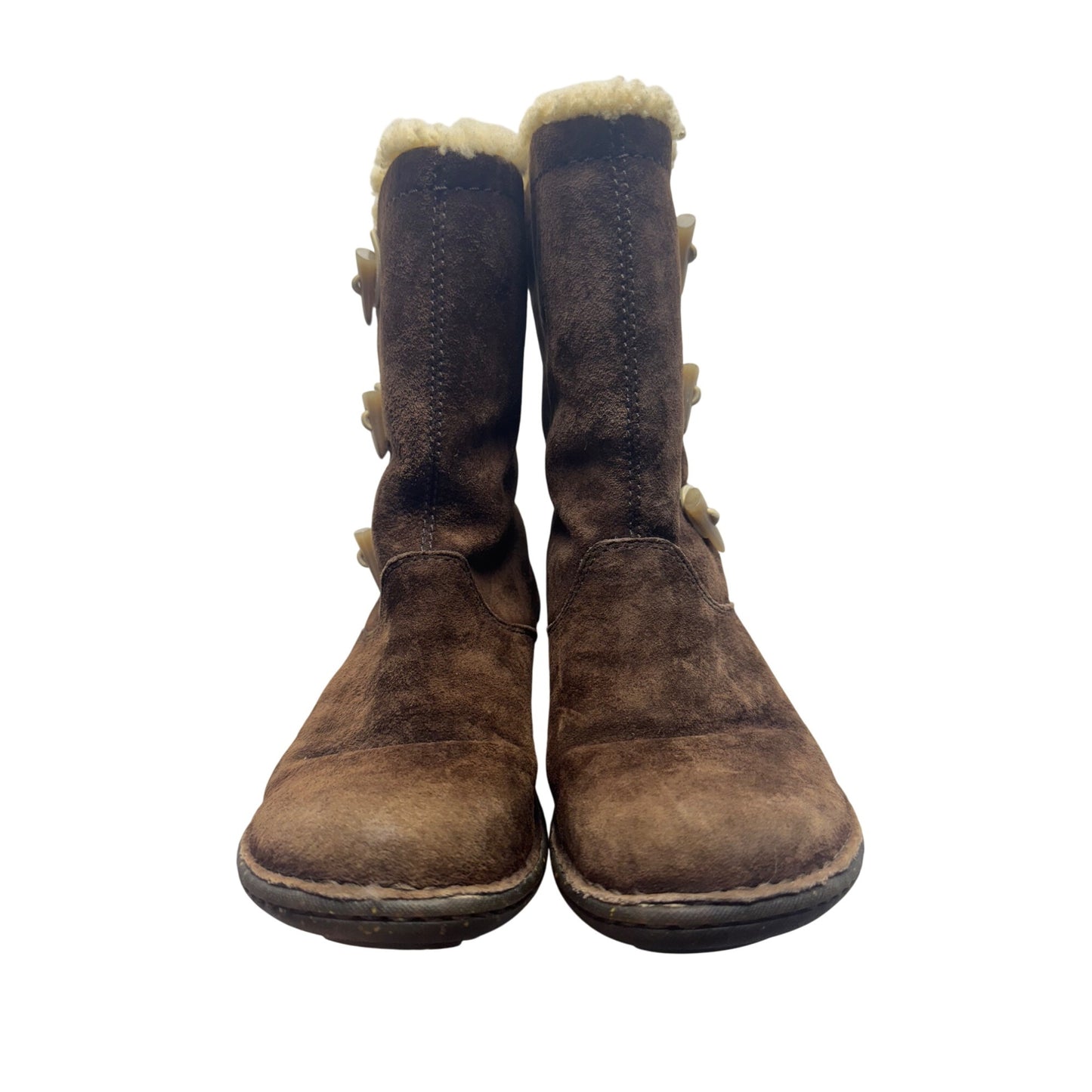 UGG Brown Suede Shearling Lined Mid-Calf Boots With Toggle Closure Size 8 #9822