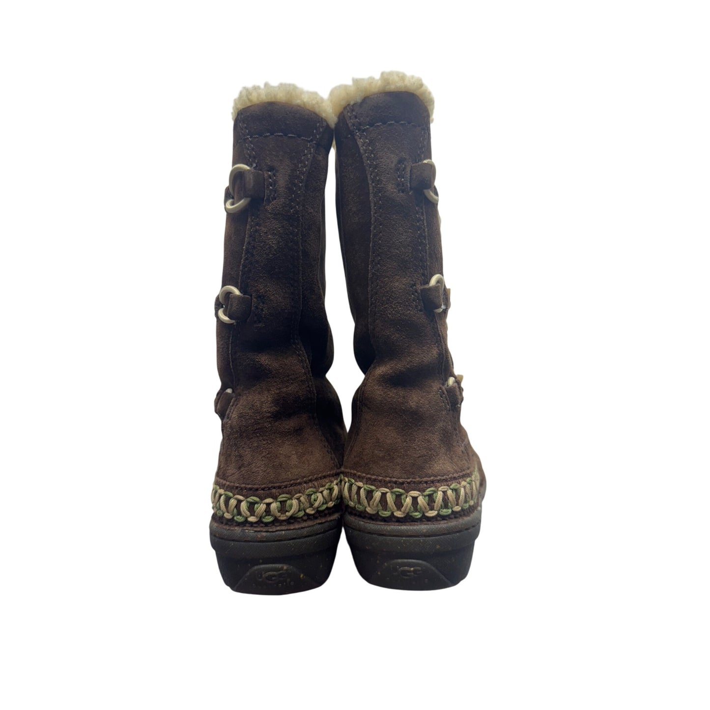 UGG Brown Suede Shearling Lined Mid-Calf Boots With Toggle Closure Size 8 #9822
