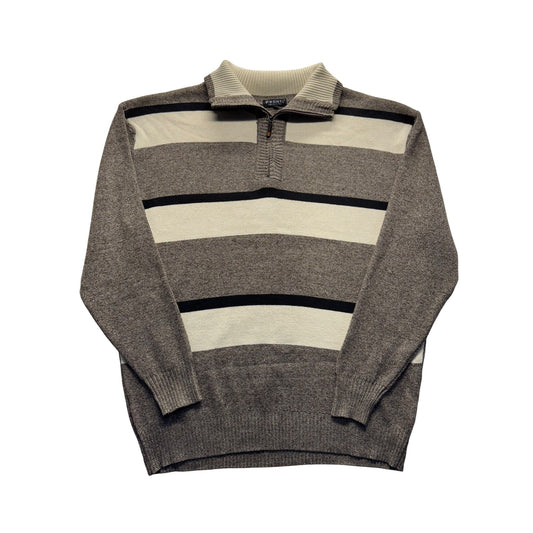 Pronti Mens Striped Half-Zip Sweater XL Brown & Beige Cotton Blend 9426
