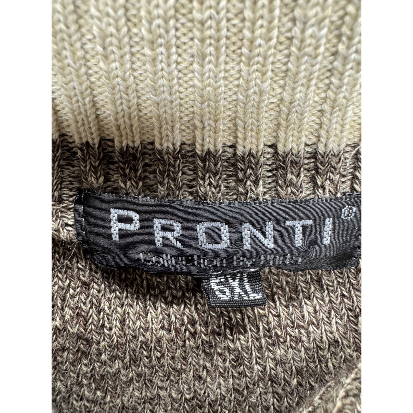 Pronti Mens Striped Half-Zip Sweater XL Brown & Beige Cotton Blend 9426