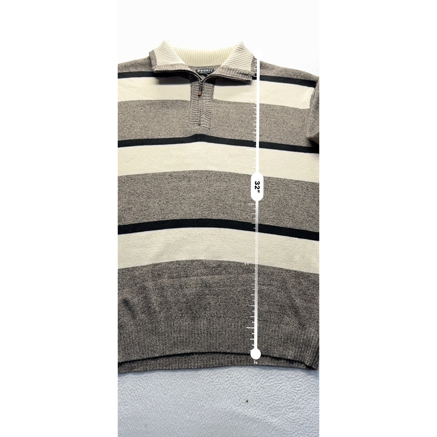 Pronti Mens Striped Half-Zip Sweater XL Brown & Beige Cotton Blend 9426