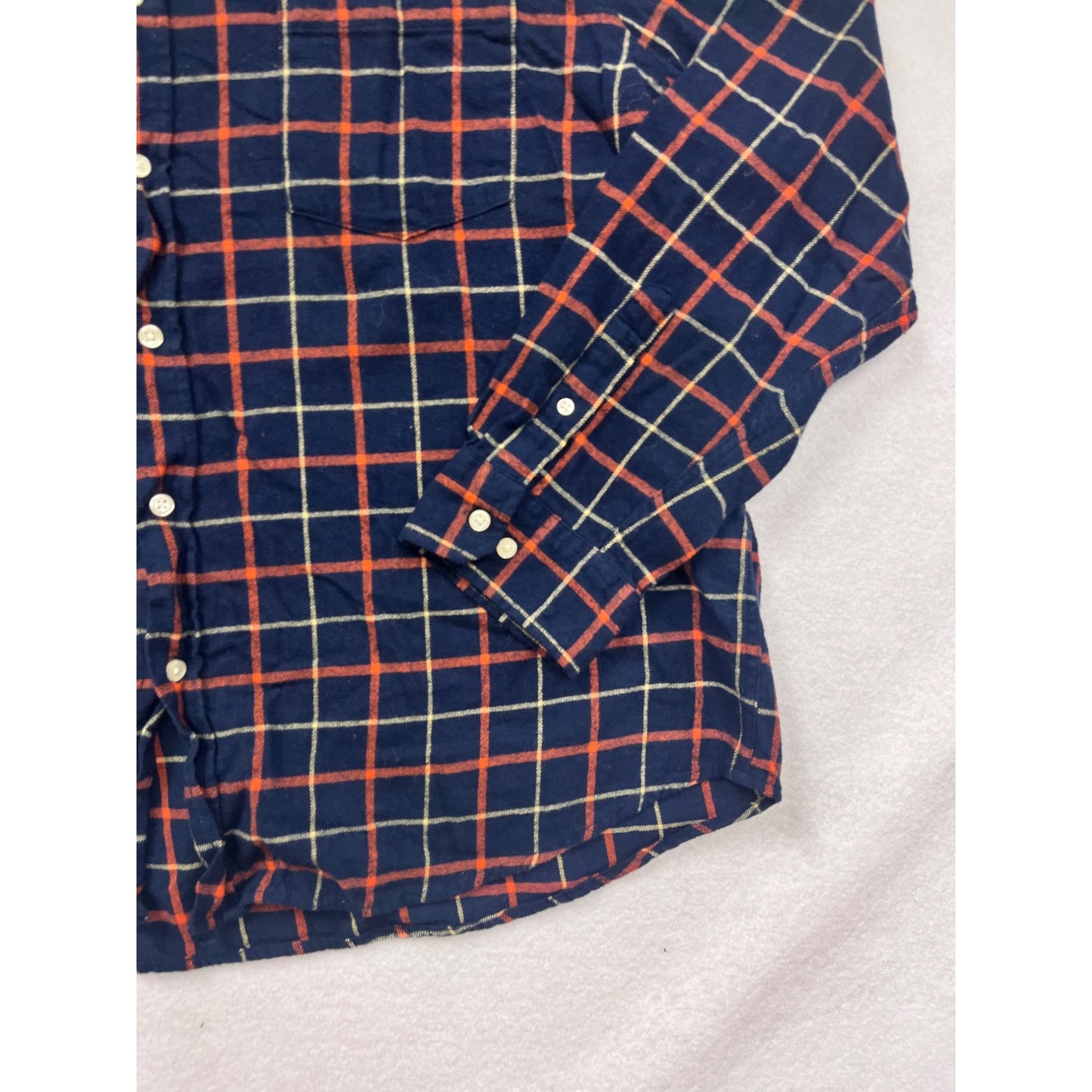 Mens 2XL Seventh Avenue Navy & Orange Plaid Button-Up Shirt #8201