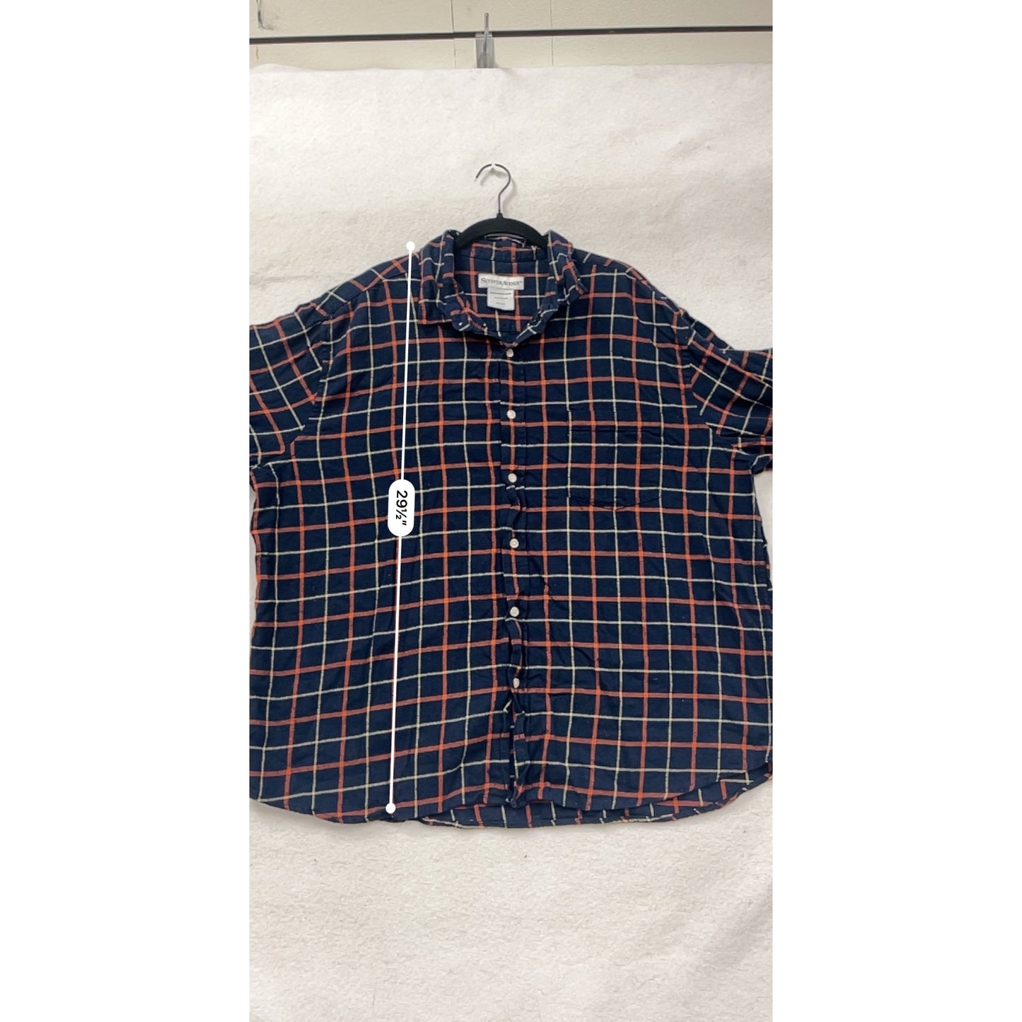 Mens 2XL Seventh Avenue Navy & Orange Plaid Button-Up Shirt #8201