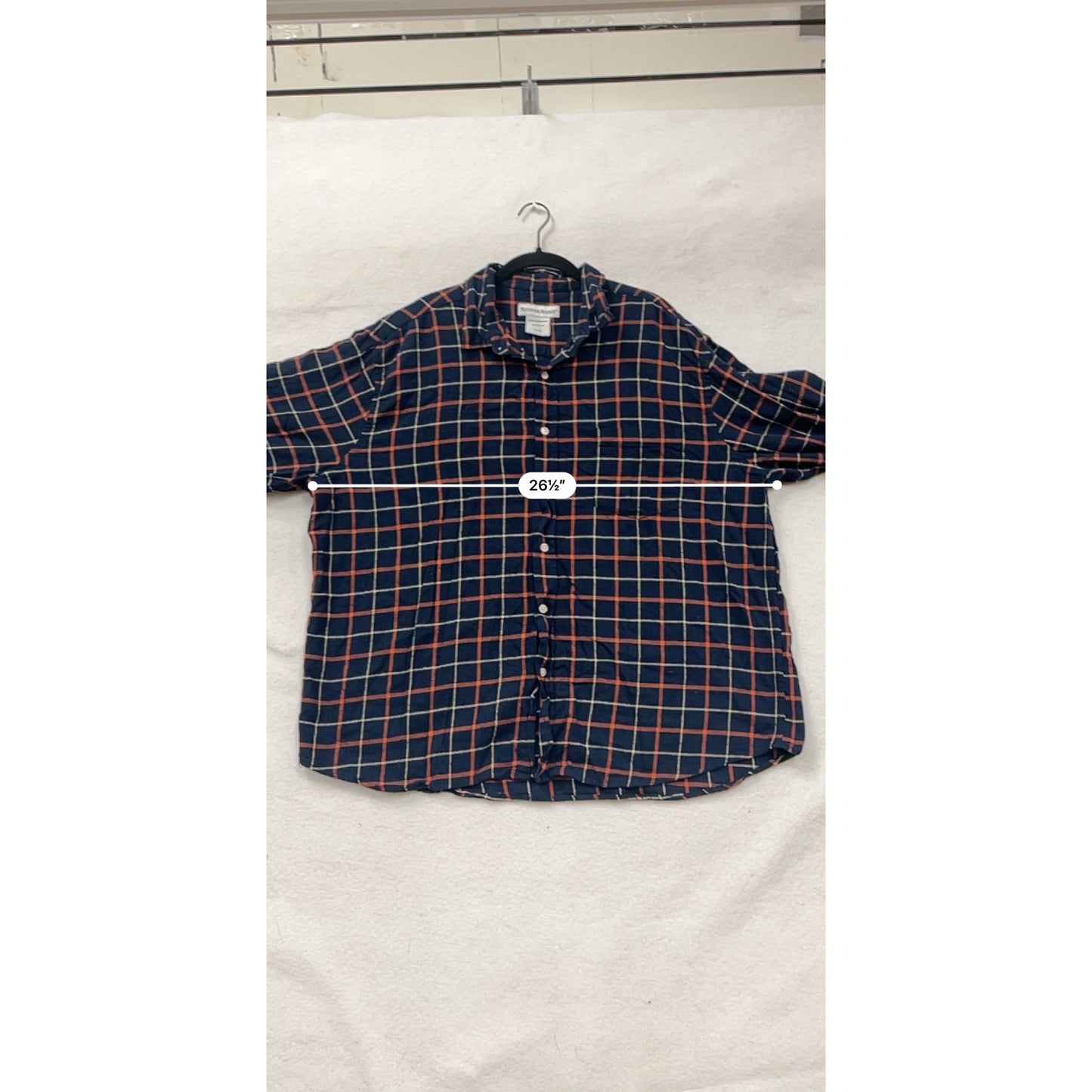 Mens 2XL Seventh Avenue Navy & Orange Plaid Button-Up Shirt #8201