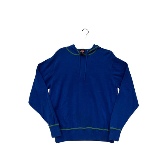 Nick Danger Blue Hooded Sweater W/ Green Stitching Mens M 100% Cotton Casual Knit Pullover #6713