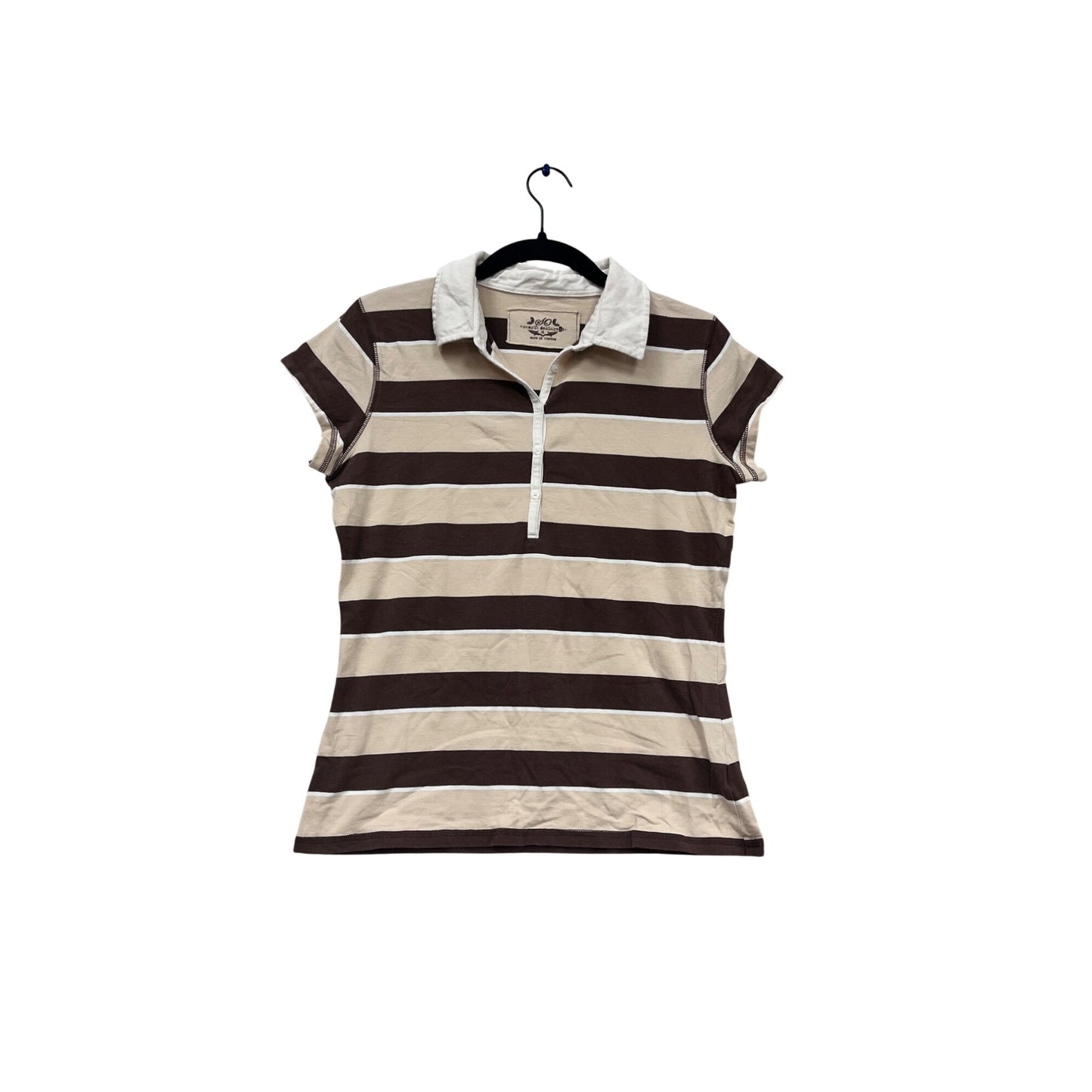 Wear It Declare It Striped Polo Shirt Brown & White Short Sleeve Size X #698A