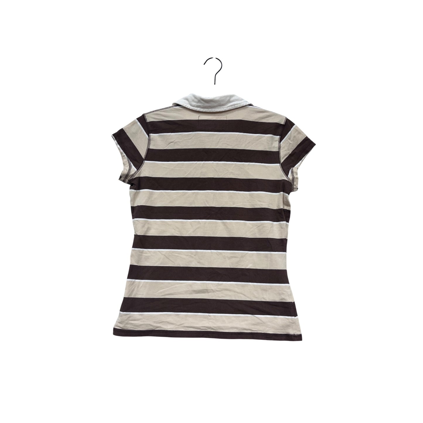 Wear It Declare It Striped Polo Shirt Brown & White Short Sleeve Size X #698A