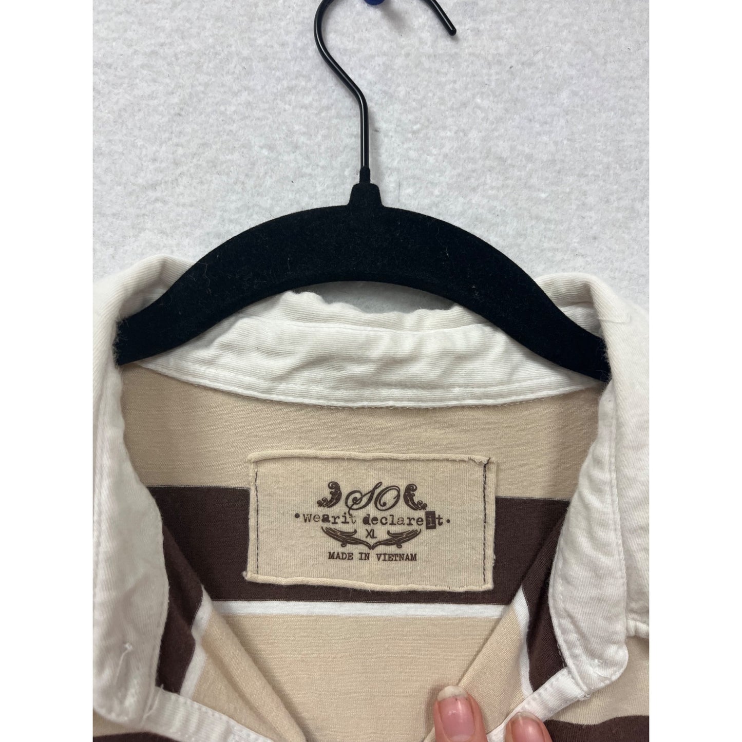 Wear It Declare It Striped Polo Shirt Brown & White Short Sleeve Size X #698A