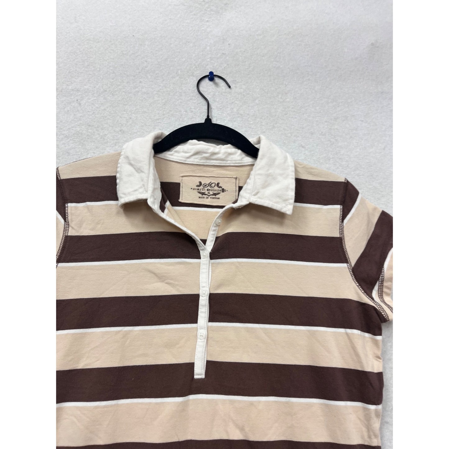 Wear It Declare It Striped Polo Shirt Brown & White Short Sleeve Size X #698A