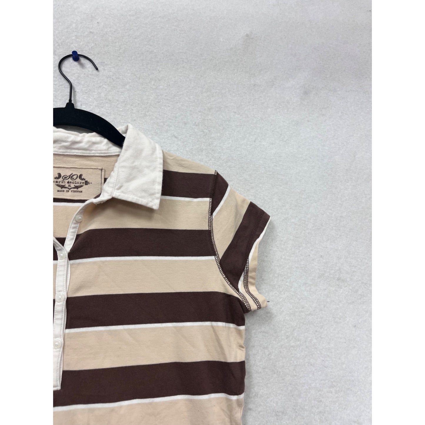 Wear It Declare It Striped Polo Shirt Brown & White Short Sleeve Size X #698A