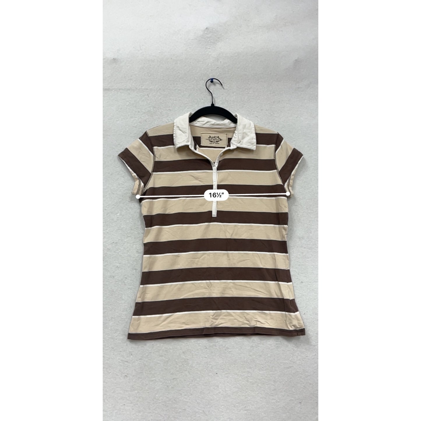 Wear It Declare It Striped Polo Shirt Brown & White Short Sleeve Size X #698A