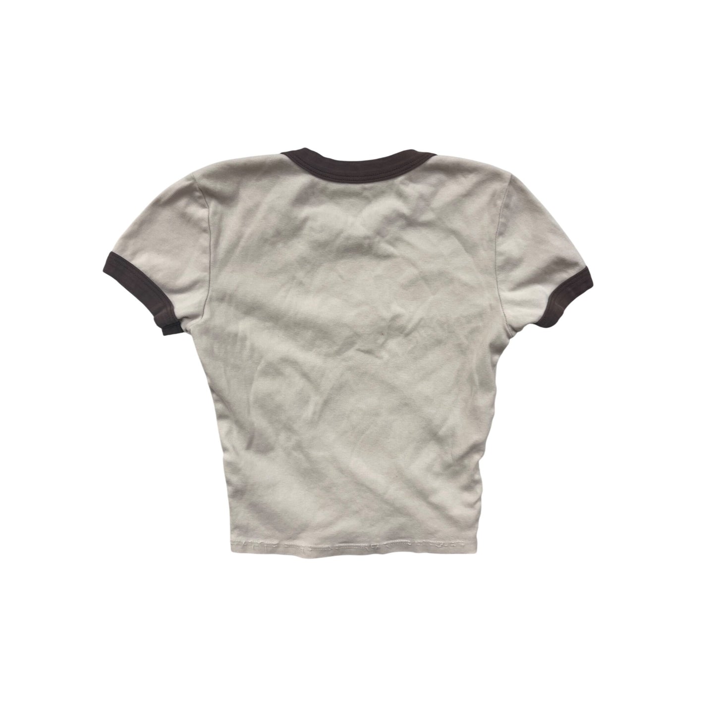 Womens XS PS/LA Beige & Brown Ringer Tee With Mushroom & Moon Graphic #6833