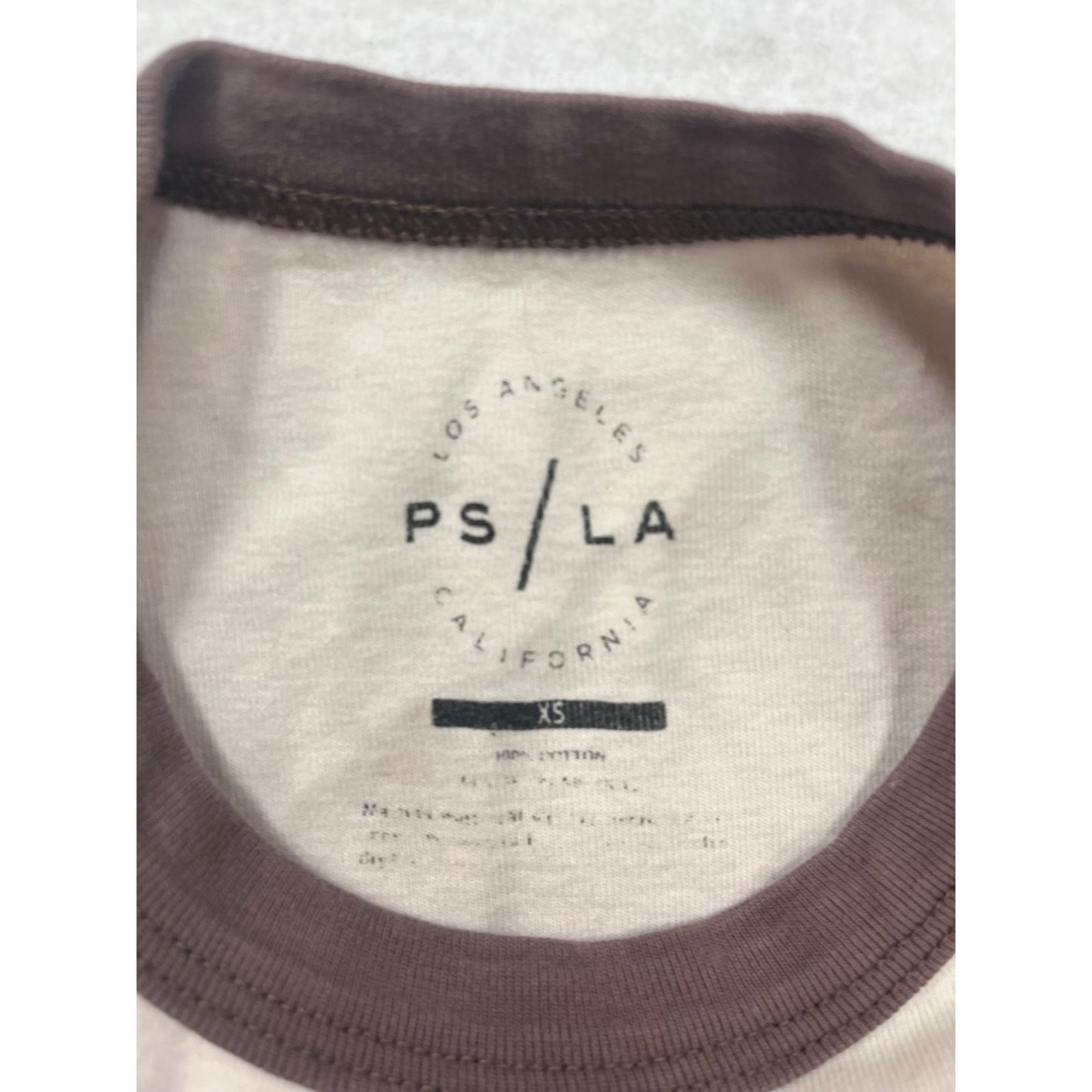 Womens XS PS/LA Beige & Brown Ringer Tee With Mushroom & Moon Graphic #6833