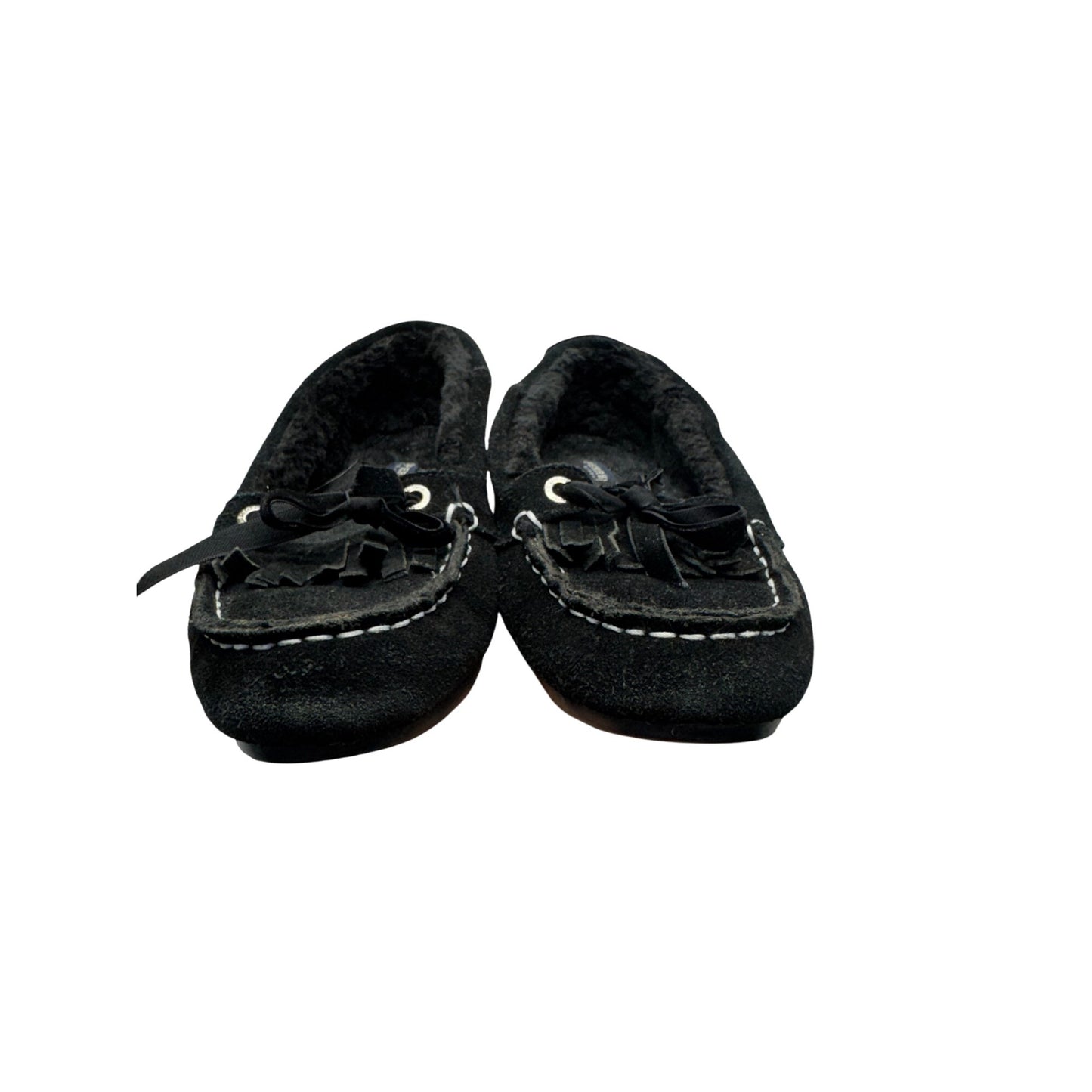 Sperry Womens Black Suede Moccasin Slippers W/ Faux Fur Lining Size 7 #9519