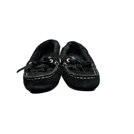 Sperry Womens Black Suede Moccasin Slippers W/ Faux Fur Lining Size 7 #9519