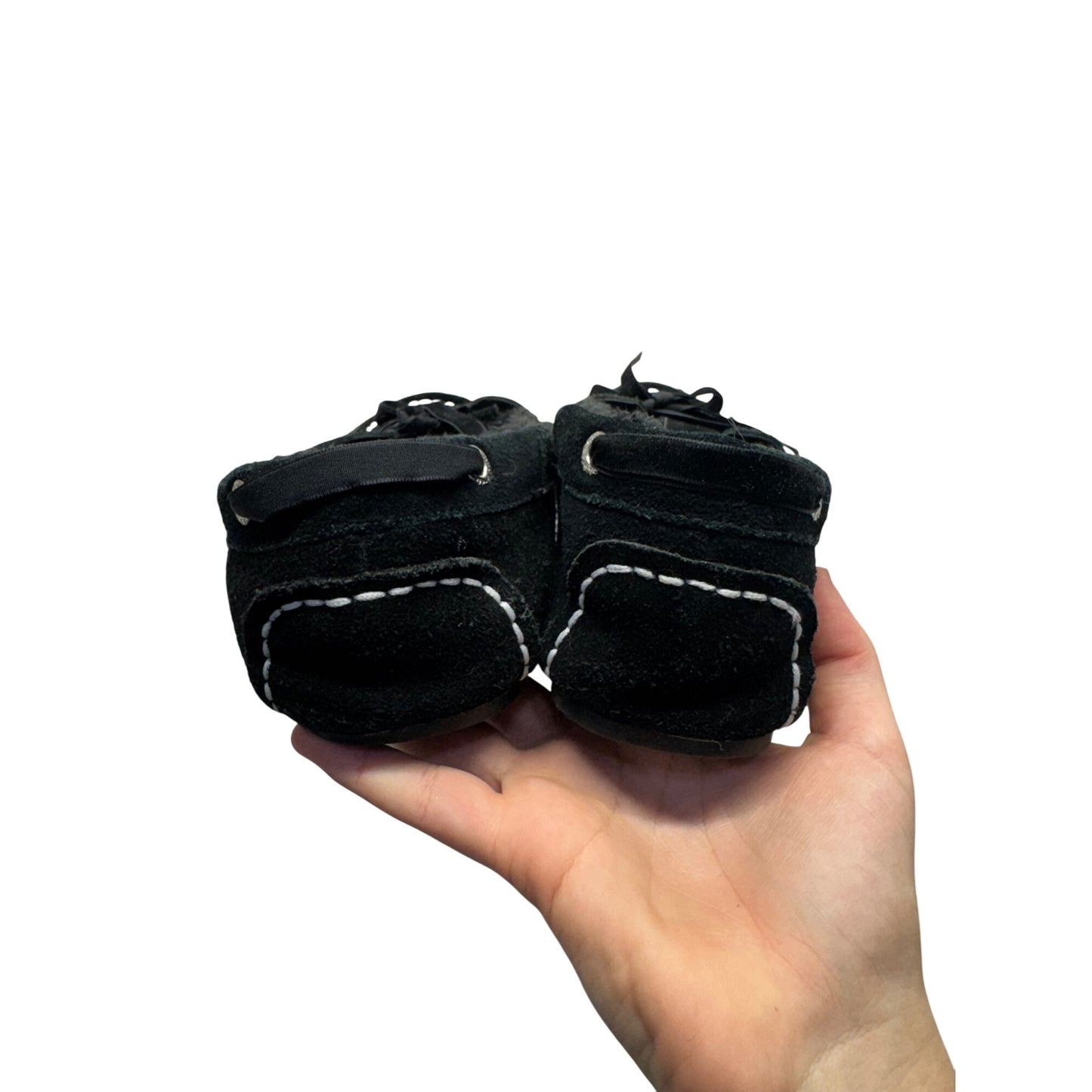 Sperry Womens Black Suede Moccasin Slippers W/ Faux Fur Lining Size 7 #9519