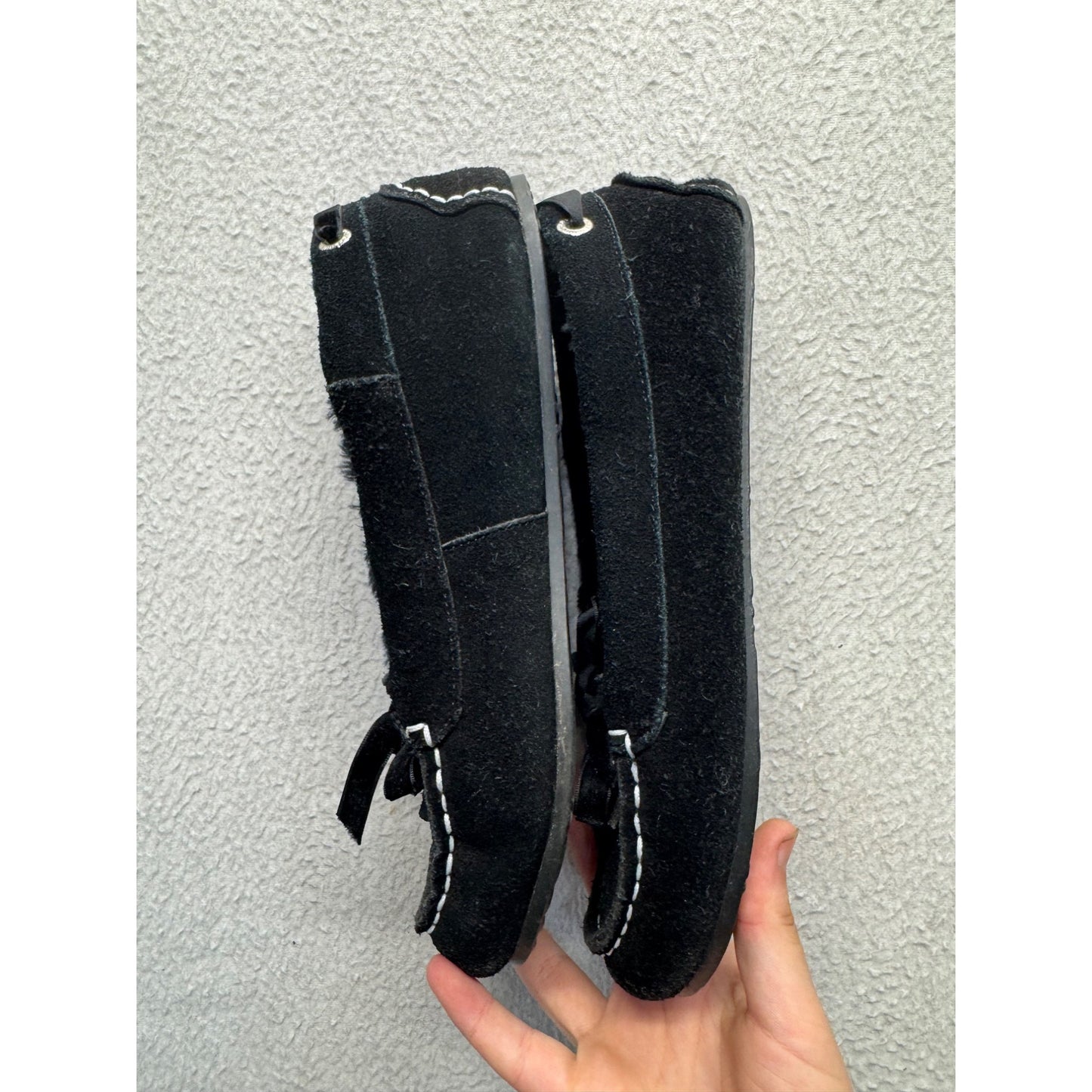 Sperry Womens Black Suede Moccasin Slippers W/ Faux Fur Lining Size 7 #9519