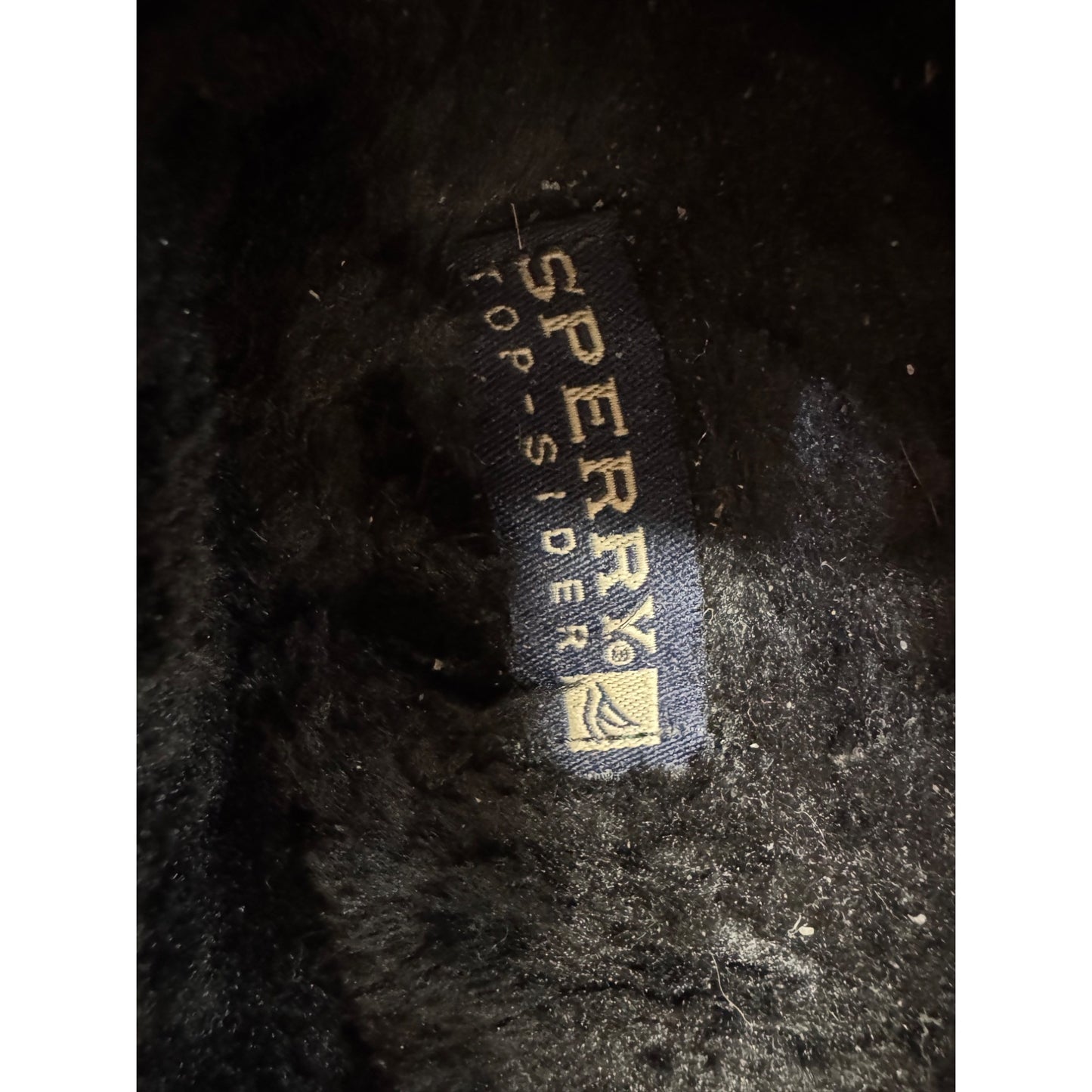 Sperry Womens Black Suede Moccasin Slippers W/ Faux Fur Lining Size 7 #9519