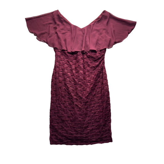Connected Apparel Burgundy Shimmer Ruched Cocktail Dress w Flutter Sleeves #9555