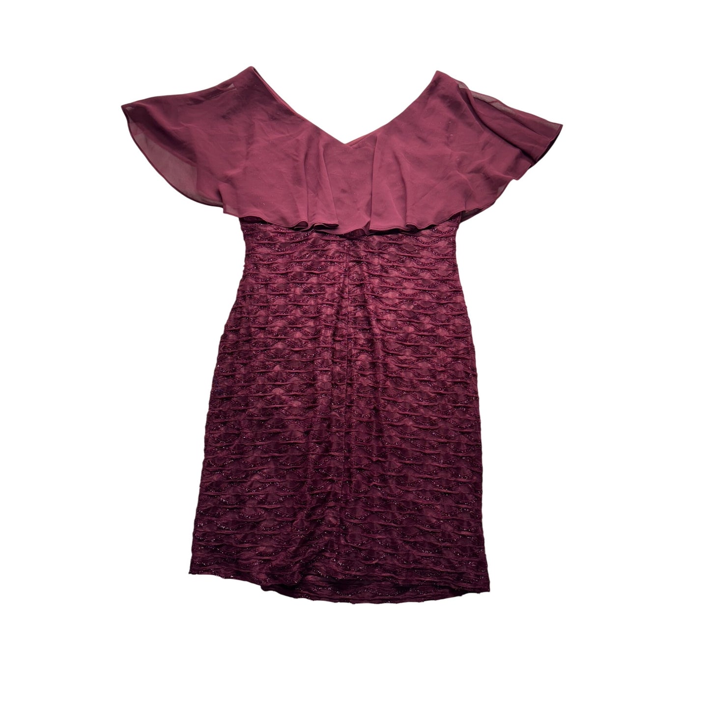 Connected Apparel Burgundy Shimmer Ruched Cocktail Dress w Flutter Sleeves #9555