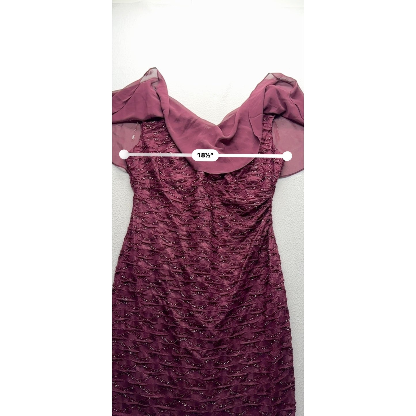 Connected Apparel Burgundy Shimmer Ruched Cocktail Dress w Flutter Sleeves #9555