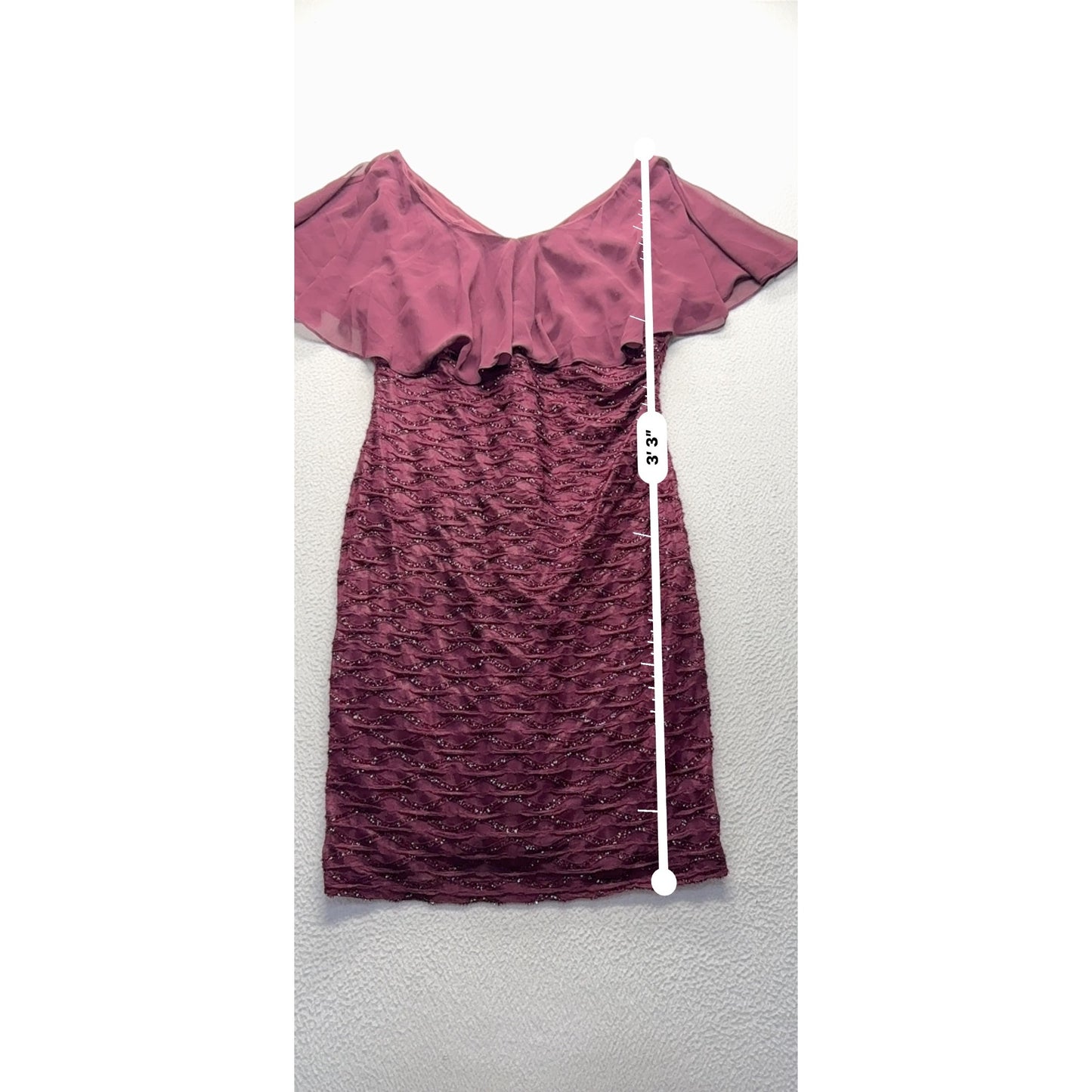 Connected Apparel Burgundy Shimmer Ruched Cocktail Dress w Flutter Sleeves #9555