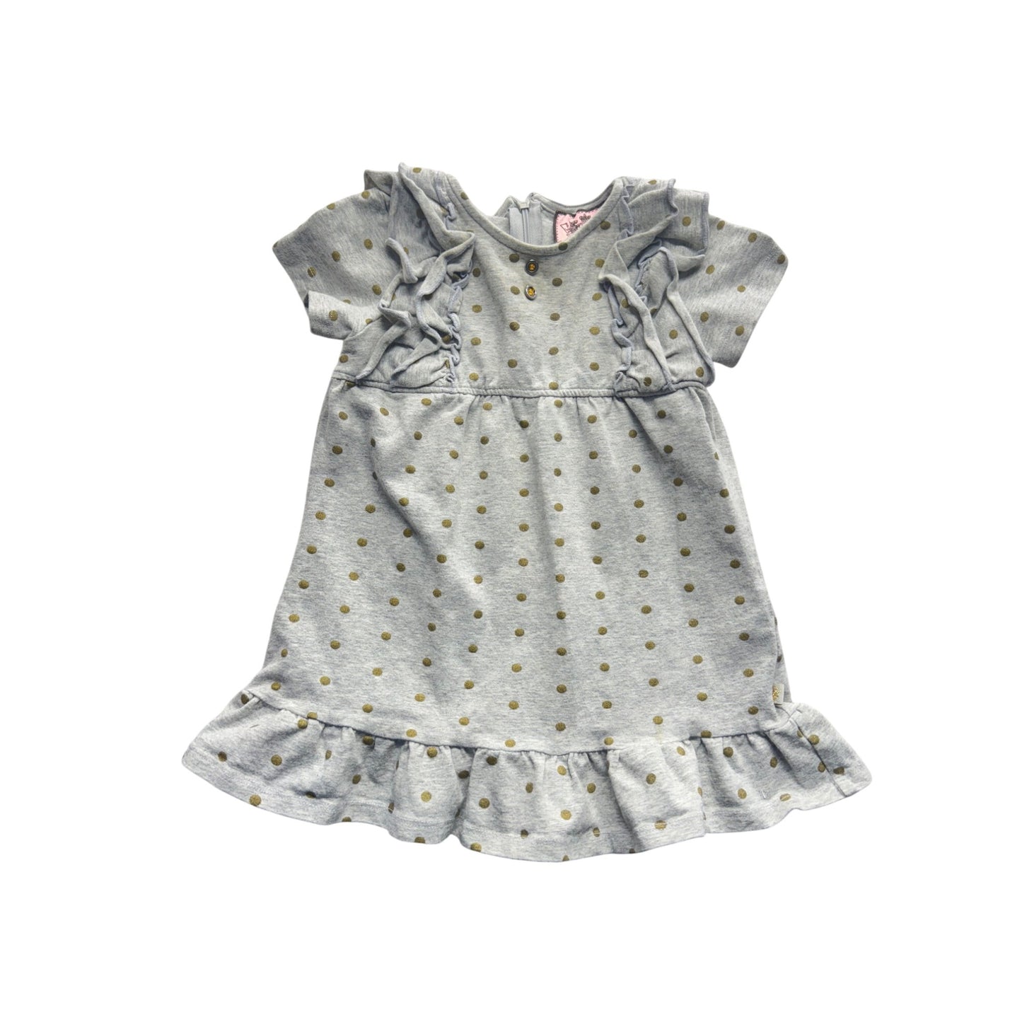 Juicy Couture Polka Dot Baby Dress 12-18 Months Gray & Gold Cotton Blend #9102
