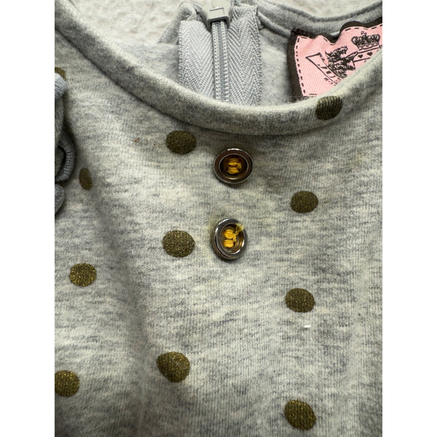 Juicy Couture Polka Dot Baby Dress 12-18 Months Gray & Gold Cotton Blend #9102