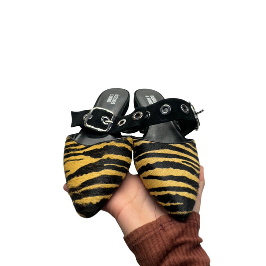 Bleecker & Bond Zebra Print Cowhide Shearling Slides With Buckle strap #9372