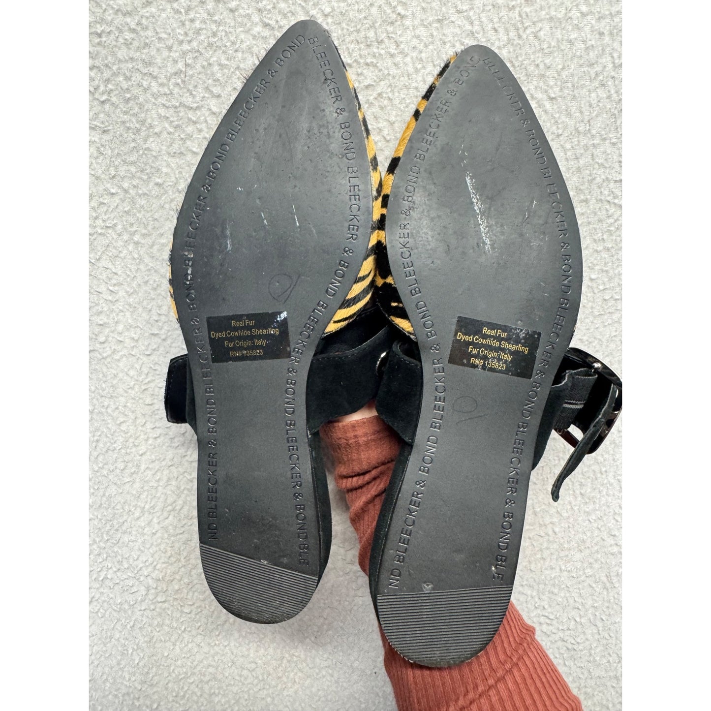 Bleecker & Bond Zebra Print Cowhide Shearling Slides With Buckle strap #9372